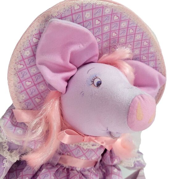 Pretty Piggies Hallmark Prissy Pig Plush 11" Southern Bell Purple Pink Tomy 1989 - Picture 3 of 16